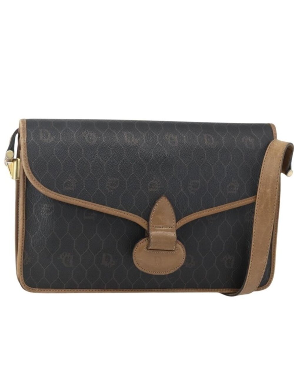 Christian Dior Honeycomb Canvas Shoulder Bag PVC Black Gold
